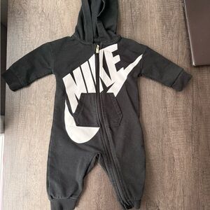 Nike Black One-Piece Hooded Bodysuit with White Logo